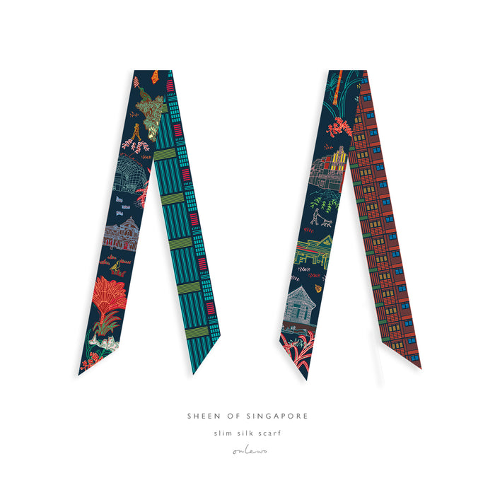 'SHEEN OF SINGAPORE’ Slim Silk Scarf