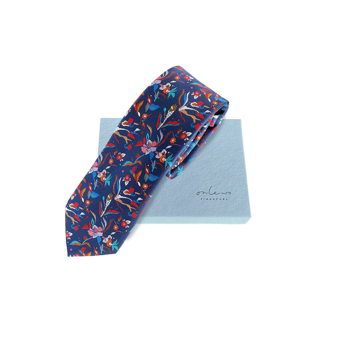 'ORCHID BATIK & COLOURFUL SINGAPORE' Silk Tie & Pocket Square Gift Set