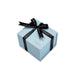 Onlewo 'A City in Nature' bone china mug gift box — powder blue velvet box tied with black Onlewo branded satin ribbon, ready for gifting