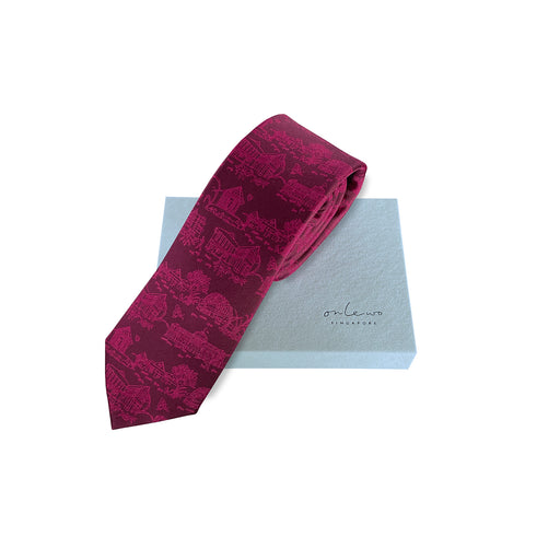 Onlewo 'City in the Garden' 100% silk tie — Singapore Botanic Gardens, ION Orchard and Orchard Road landmarks, Singapore-designed corporate gift for men