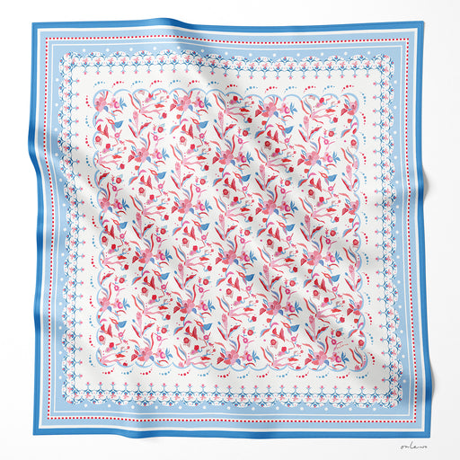 Onlewo 'Orchid Batik' 90cm mulberry silk scarf — rhythmic orchid garden pattern inspired by Batik textile tradition, Singapore-designed heritage gift
