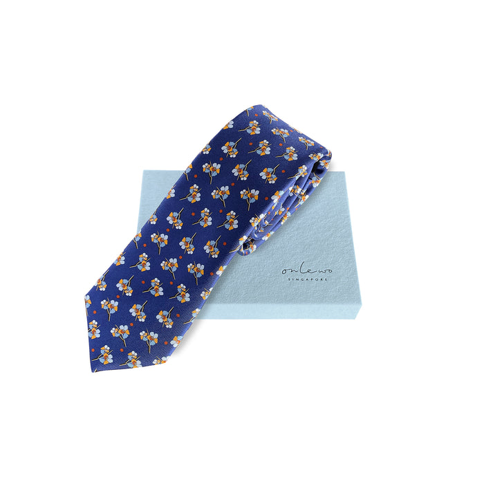 Onlewo 'Singapore Orchid - Vanda Miss Joaquim' 100% silk tie — modern rendition of Singapore's national flower, Singapore-designed corporate gift for men