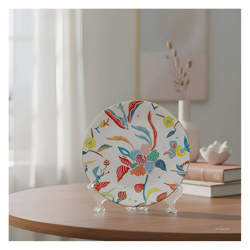 Onlewo 'Orchid Batik' fine bone china plate — 18cm with 24k gold rim, rhythmic orchid and batik-inspired pattern in warm tones, Singapore-designed gift